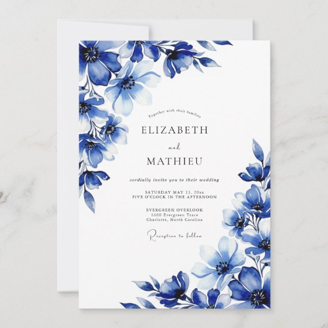 Invitación Boda Pintada de Azul Real (Anverso)