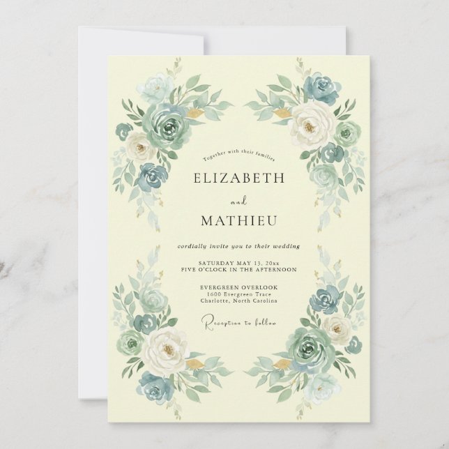 Invitación Boda Pintada de Azul Turquesa Polvoriento (Anverso)