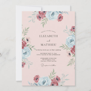 Invitación Boda Pintada de Azul y Borgoña