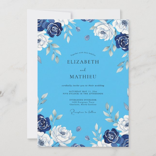 Invitación Boda Pintada de Azul y Centaurea (Anverso)