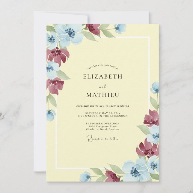 Invitación Boda Pintada de Borgoña Primrose (Anverso)