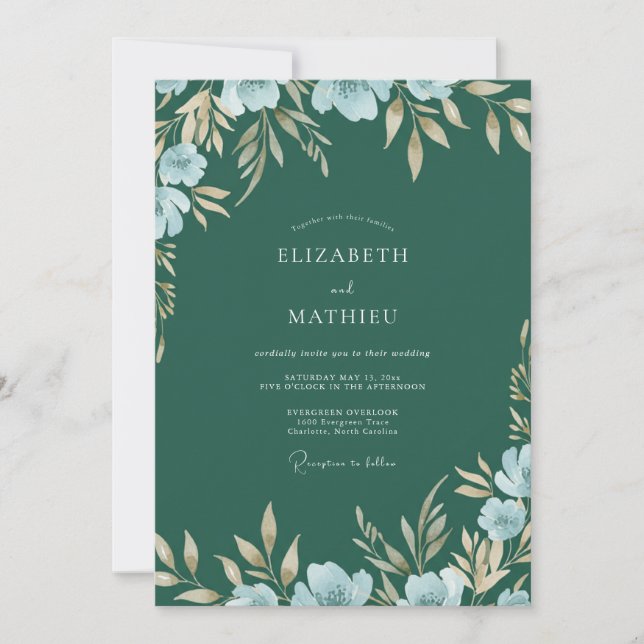 Invitación Boda Pintada de Bosque Azul (Anverso)
