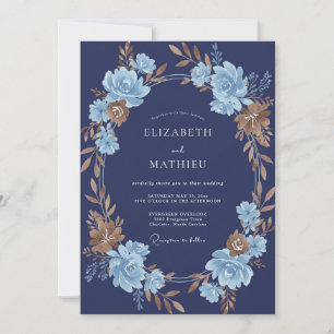 Invitación Boda Pintada de Bronce añil