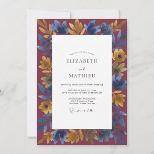 Invitación Boda Pintada de Burgundy Índigo