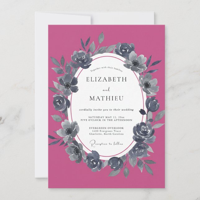 Invitación Boda Pintada de Carbón Magenta (Anverso)