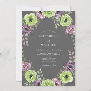 Invitación Boda Pintada de Carbón, Malva y Lima