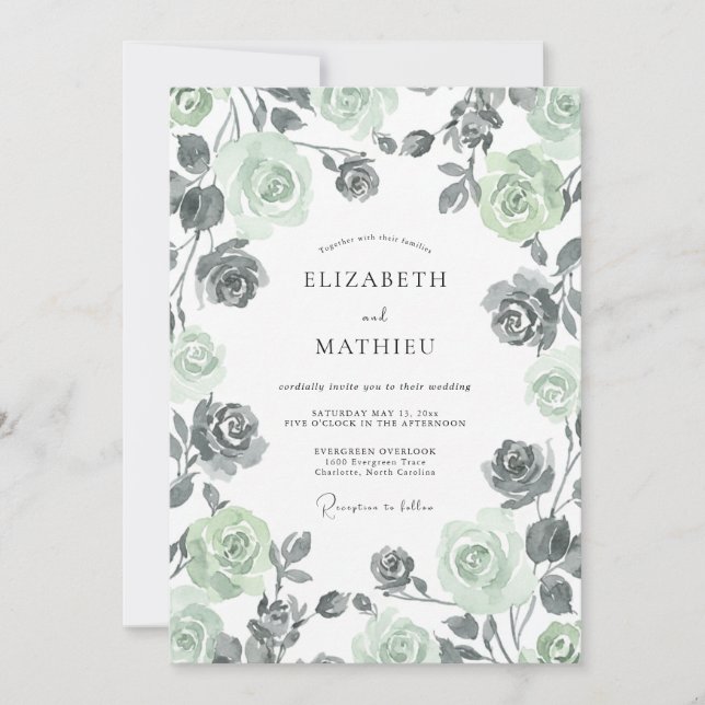 Invitación Boda Pintada de Carbón y Salvia (Anverso)