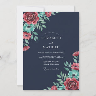Invitación Boda Pintada de Carmesí de Medianoche