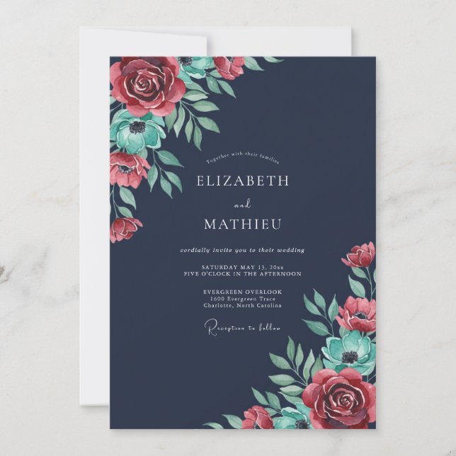 Invitación Boda Pintada de Carmesí de Medianoche (Anverso)
