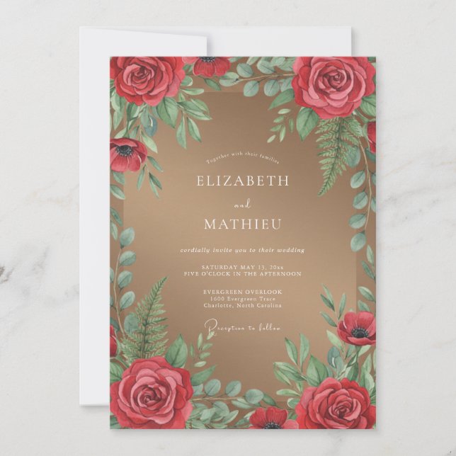 Invitación Boda Pintada de Carmesí Tostado (Anverso)