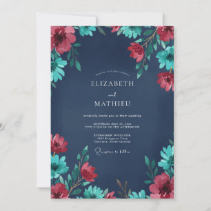 Invitación Boda Pintada de Carmesí y Verde Teal