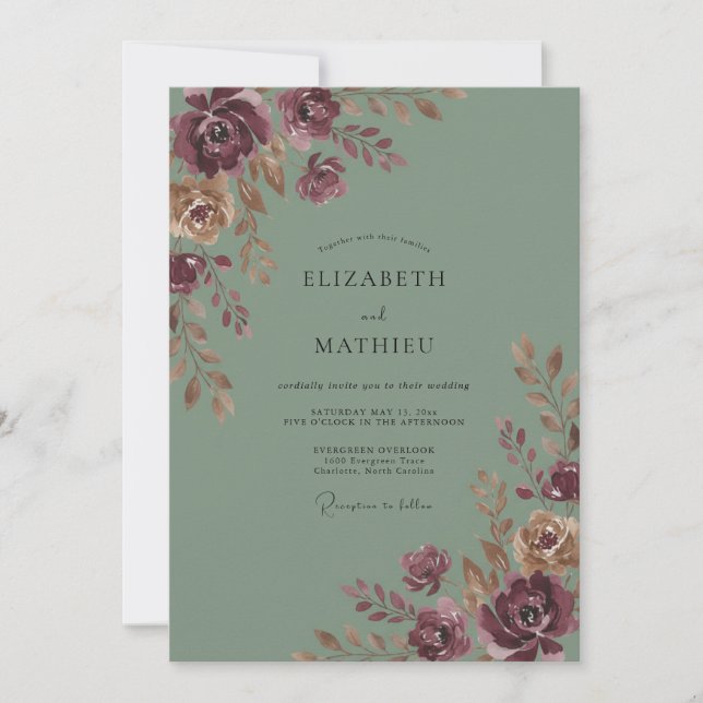 Invitación Boda Pintada de Celadón Ciruela (Anverso)
