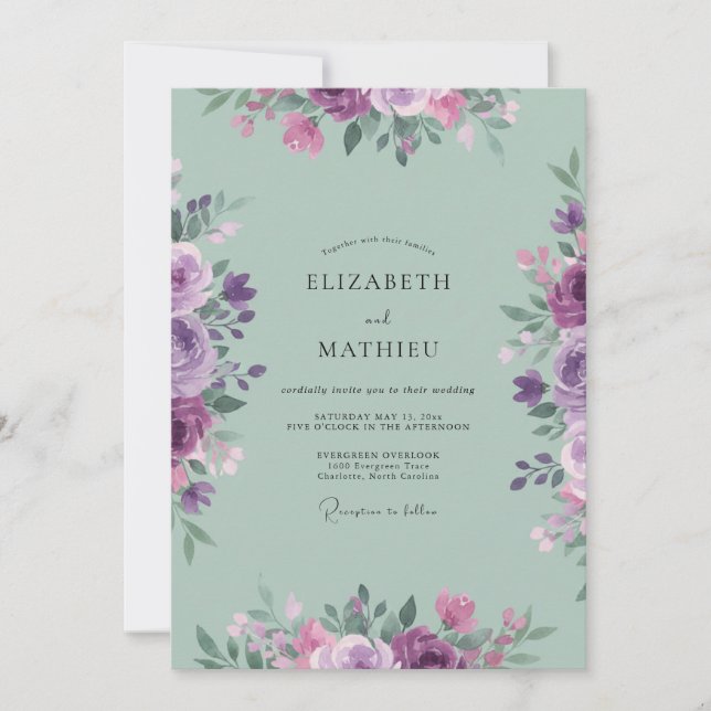 Invitación Boda Pintada de Celadón Lila (Anverso)
