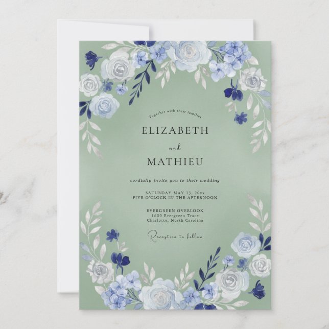 Invitación Boda Pintada de Celadón Periwinkle (Anverso)