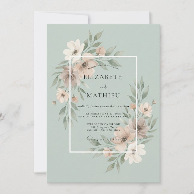 Invitación Boda Pintada de Celadón Suave (Anverso)
