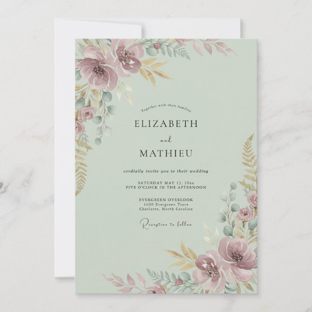 Invitación Boda Pintada de Celadón y Ciruela (Anverso)