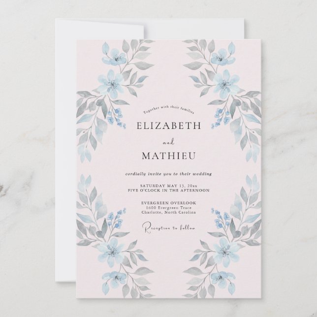 Invitación Boda pintada de celeste rosa pálido (Anverso)