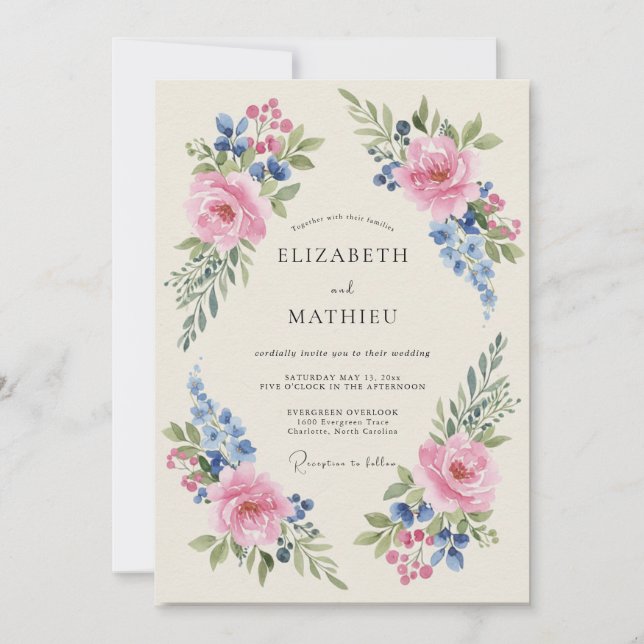 Invitación Boda Pintada de Centaurea con Rubor (Anverso)