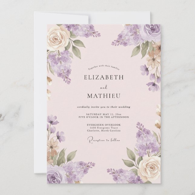 Invitación Boda Pintada de Champagne Malva (Anverso)