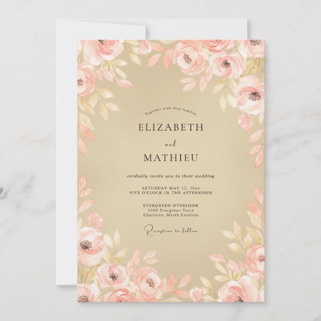 Invitación Boda Pintada de Champagne Rosa Suave (Anverso)