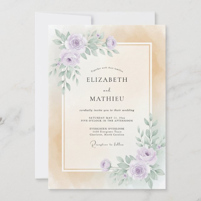 Invitación Boda pintada de champán malva (Anverso)