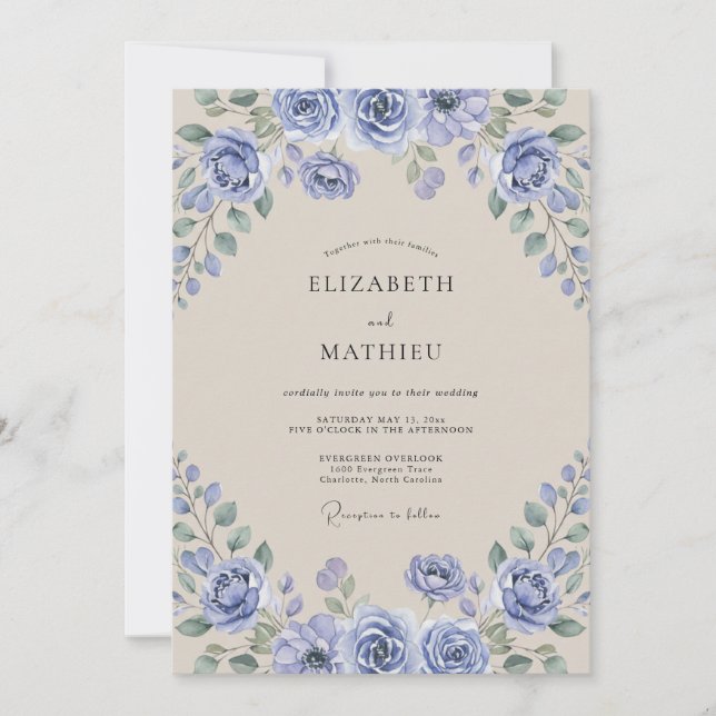 Invitación Boda Pintada de Champán Periwinkle (Anverso)