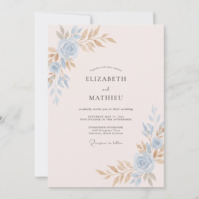 Invitación Boda Pintada de Champán Rosado (Anverso)