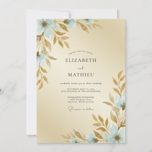 Invitación Boda Pintada de Champán Suave Acuático (Anverso)