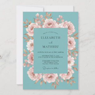 Invitación Boda Pintada de Champán Verde Teal