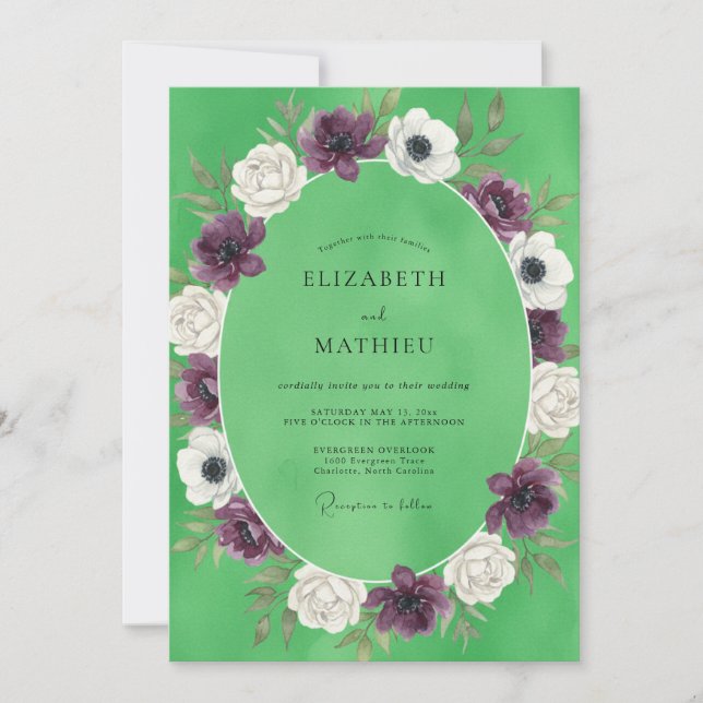 Invitación Boda Pintada de Chartreuse Púrpura (Anverso)