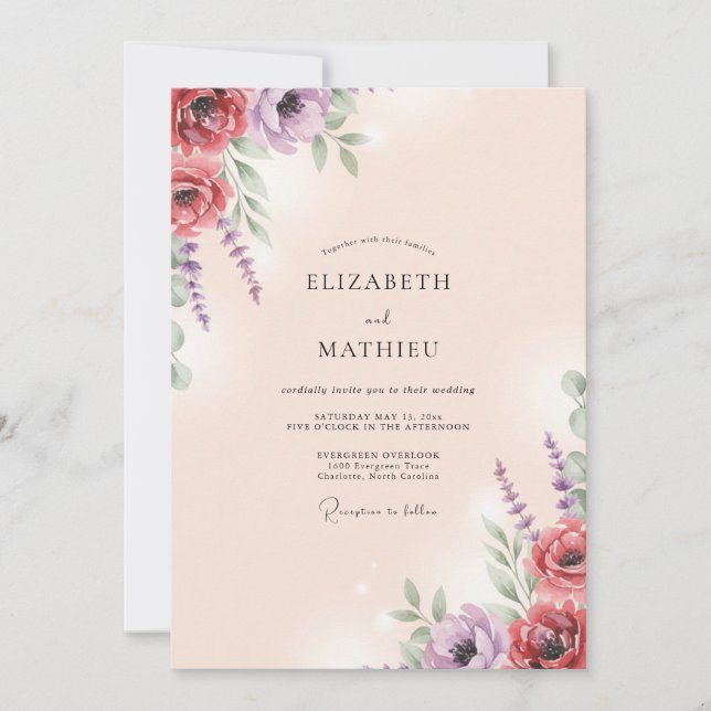 Invitación Boda Pintada de Ciruela Burgundy Profunda (Anverso)