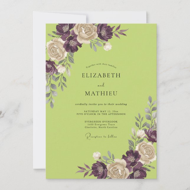 Invitación Boda Pintada de Ciruela Chartreuse (Anverso)