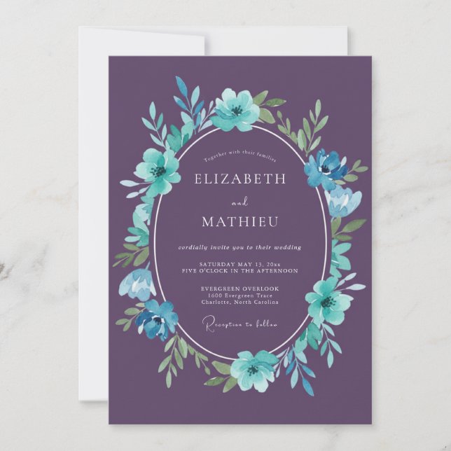 Invitación Boda Pintada de Ciruela Cian (Anverso)