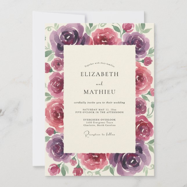 Invitación Boda Pintada de Ciruela Magenta (Anverso)