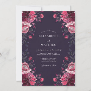 Invitación Boda Pintada de Ciruela Magenta Elegante
