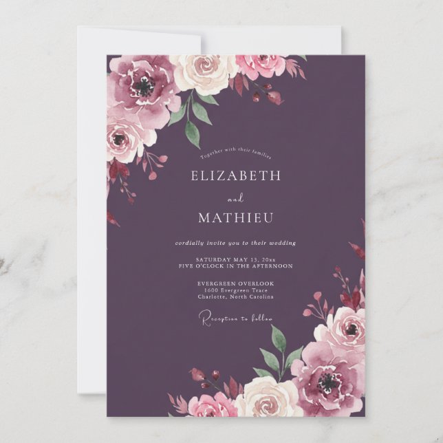 Invitación Boda Pintada de Ciruela Malhumorada (Anverso)