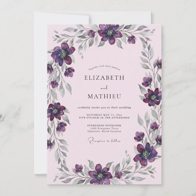 Invitación Boda Pintada de Ciruela Plateada (Anverso)