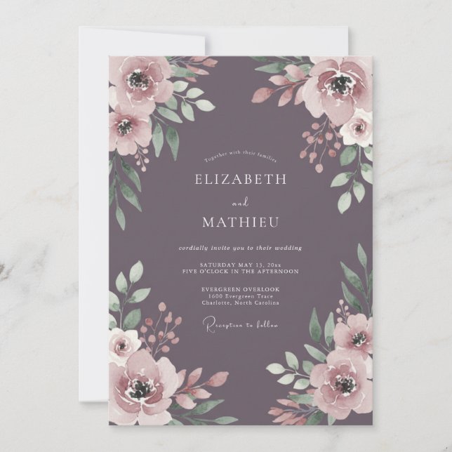 Invitación Boda Pintada de Ciruela Polvorienta (Anverso)