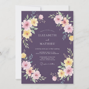 Invitación Boda Pintada de Ciruela Rosa Amarillo