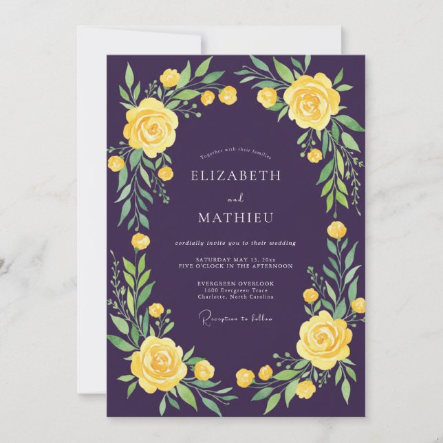 Invitación Boda Pintada de Ciruela y Azafrán (Anverso)
