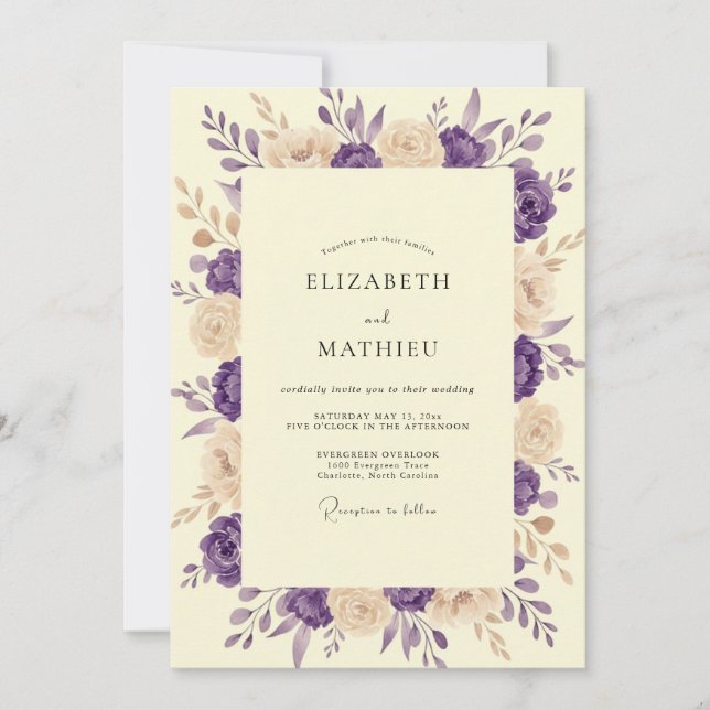 Invitación Boda Pintada de Ciruela y Marfil (Anverso)