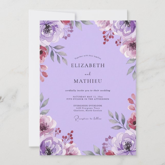 Invitación Boda Pintada de Ciruelo Lila (Anverso)