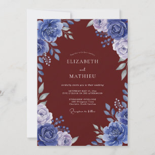 Invitación Boda Pintada de Cobalt y Granate