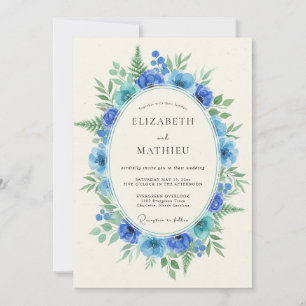 Invitación Boda Pintada de Cobalto Turquesa