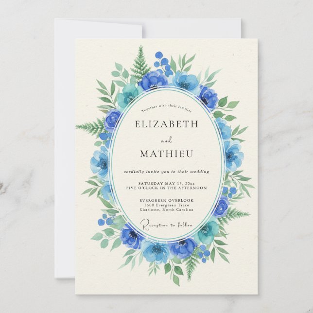 Invitación Boda Pintada de Cobalto Turquesa (Anverso)