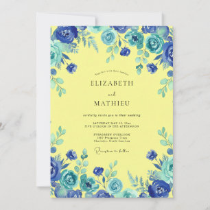 Invitación Boda Pintada de Cobalto y Citrino