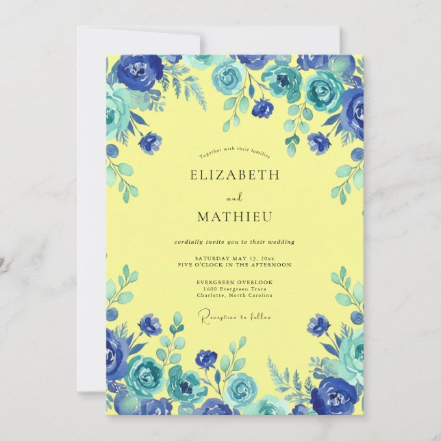Invitación Boda Pintada de Cobalto y Citrino (Anverso)