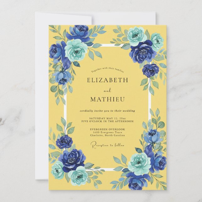 Invitación Boda Pintada de Cobalto y Mantequilla (Anverso)