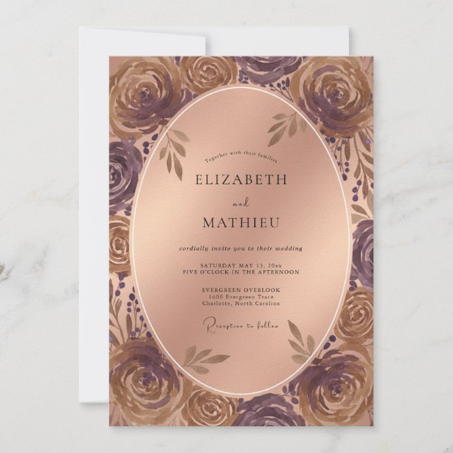 Invitación Boda Pintada de Cobre Malva (Anverso)