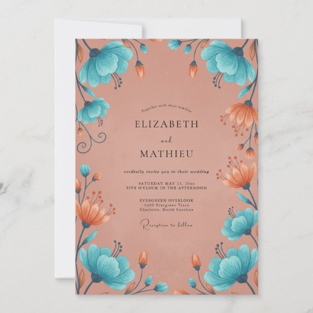 Invitación Boda Pintada de Cobre Turquesa (Anverso)